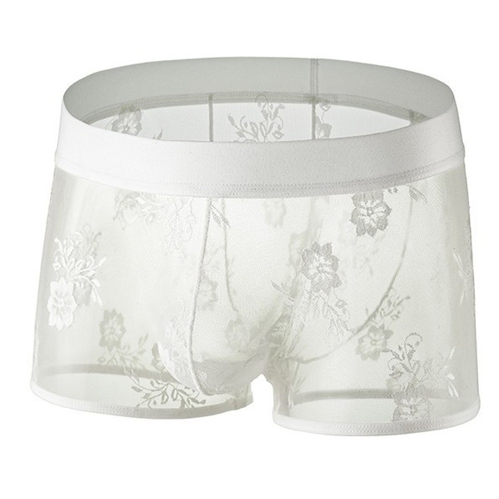 Pouch Boxer Pouch - Erkek Çiçekli Dantel Boxer Şort, Şeffaf