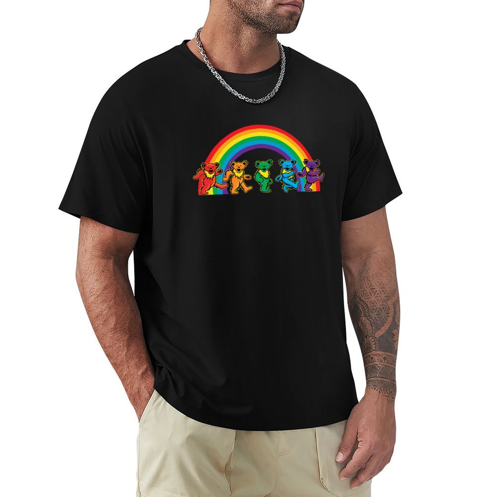 Undershirt Crew Neck - Gökkuşağının Altında Yürüyen Ayılar Tişörtü Rahat